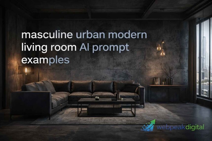 masculine urban modern living room ai prompt examples
